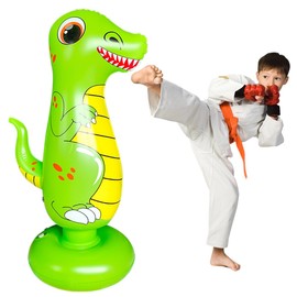 Heavy Punch Bag for Children Boxing Dummy Inflatable Dinosaur Cool Fun Toy for Boys Sports Gifts Outdoor Activities Yard Games (Dinosaur Green)