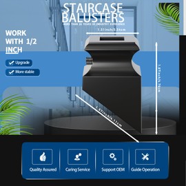 GRMIKBU 12P Wrought Iron Baluster Shoes Slant Shoes Come with Screws Work with 1/2 Inch Square Balusters Metal Staircase Balusters Knee-Wall Application Satin Black, GB06