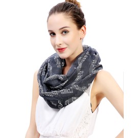 Lina & Lily Musical Note Print Women's Infinity Scarf Lightweight (Dark Gray)
