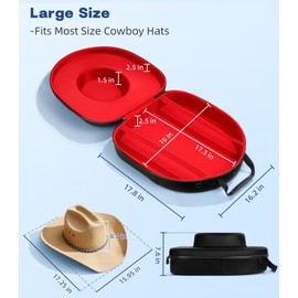 Hat Case for Cowboy Travel Extra Large, Waterproof Hard Box Can Storage for Fedora Panama Tweed Cap Holder Organizer Carrier with Adjustable Carry Strap, Men's Western Gifts, Large Red Interior