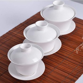 Gaiwan 2 Sets White Porcelain Teacups 110ml Tureen Sancai Cover Saucer for Loose tea Espresso