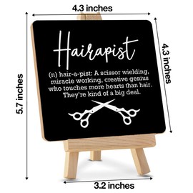 Hairstylist Gift, Hairdresser Gift, Hair Stylist Gifts for Women Men, Rustic Hairapist Definition Wood Sign with Easel Home Hair Salon Barbershop Barber Shop Shelf Table Desk Decorations