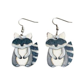 A-yeite Cute Fox Raccoon Sloth Earrings Wood Funny Animal Dangle Earrings Jewelry for Women Gifts-Raccoon