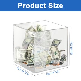 DAJASD Money Box, 4.7x4.7x4.7 Inch Acrylic Money Saving Box, Clear Piggy Bank Break to Open, Clear Money Box for Budget and Save, Coin and Cash