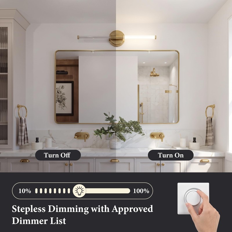 URSOLA 24" Modern LED Bathroom Light Fixtures, Golden 3CCT Dimmable