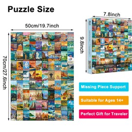 Puzzles for Adults 1000 Pieces Vintage World Travel, Jigsaw Puzzles Landscape Poster Puzzle Landmarks, Jigsaw Puzzles for Adults 90 Scenics World Scenery