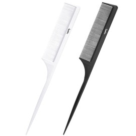 Rat Tail Comb2-in-1 Rat Tail Comb for Women - Fine Tooth Parting Tip, Carbon Fiber Root Teasing, Anti-Static - Hair Combs for Styling(White, Black)