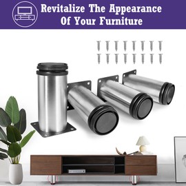 Masendelk 5 Inch Metal Furniture Legs Stainless Steel Adjustable Legs Silver Metal Legs Round Cabinet Legs for Coffee Table Cabinet Desk Sofa Shelves, Pack of 4