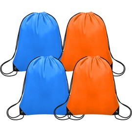 Grneric 4Pcs Drawstring Bags Bulk, Drawstring Backpack Polyester String Bag Cinch Bag for Gym Yoga Sports Party Short Trip （Blue&Orange）