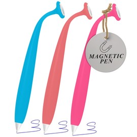 Wellspring Wiggle Writing Pens - Magnetic Pen with Built-in Magnet for Fridge Notes & Lists - Refillable Pens for Home & Office - Lagoon, Coral, and Pink