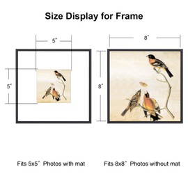 BKABOT 8x8 Picture Frame, Black Metal Square Photo Frames with HD Glass, Fits 5x5 with Mat or 8 x 8 without Mat, Display for Wall and Table, 1 Pack