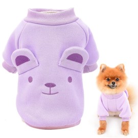 SMALLLEE_LUCKY_STORE Puppy Fleece Sweatshirt Pullover Jumper Sweater Cute Bear with Ears for Small Medium Dogs Cat Boy Girl Yorkie Chihuahua Kitten Warm Autumn Winter Clothes,Purple,M