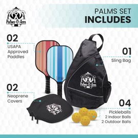 Palms-O-Aces Pickleball Paddles Set of 2, USAPA Approved Carbon Fiber Pickleball Set - Lightweight Pickle Ball Rackets with 4 Balls, 2 Pickleball Covers, 1 Pickleball Bag - Indoor and Outdoor
