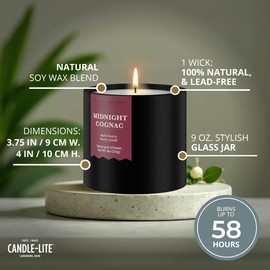 Candle-lite Rugged & Refined Scented Candle for Men, Midnight Cognac, 9 oz Tin, Poured in The USA, Masculine Fragrance, 1-Wick, 58 Hours of Burn Time, Ideal Gift for Man in Your Life & Father's Day