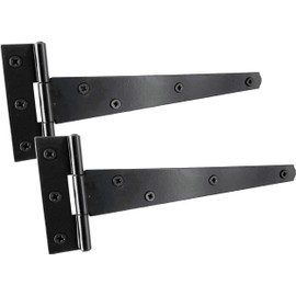 IRONTITE® 1 Pair Black T Hinges 200mm (8”), Gate Hinges for Wooden Gates Or Garden Shed Hinges, These Garden Gate Hinges are Black Coated for Lasting Weather Protection.