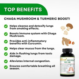 Top Lung Cleanse and Detox | Herbal Respiratory Supplement for Lung Support with Chaga Mushroom, Curcumin Turmeric, Honeysuckle Flower, Astragalus, Quercetin, Pomegranate