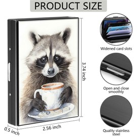 DHYYDSQZ Credit Card Holder, Cute Raccoon Design Mini RFID Blocking Aluminum Wallet Slim Metal Hard Case Shell Travel Wallet ID Case Small Credit Cards Case Business Cards for Women Men Girls