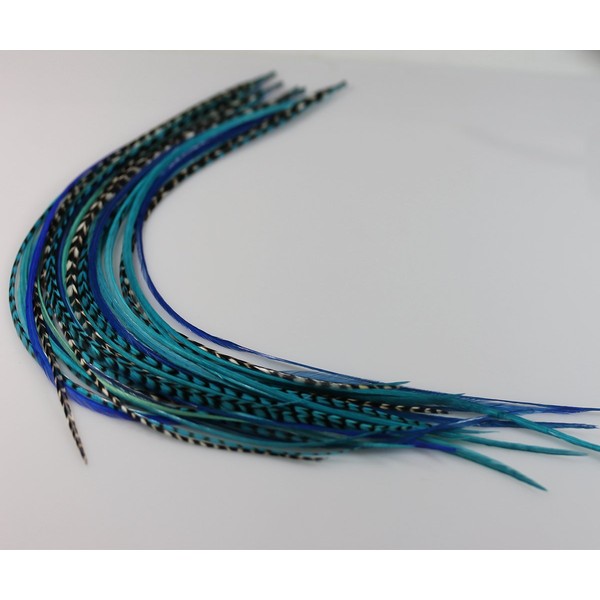 5 Feathers In Total 7"-10" in Length Ocean Blue Feathers Bonded At the Tip for Hair Extension Salon Quality Feathers