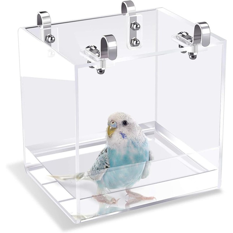 CuteHairy Transparent Acrylic Bird Bath Box with Hook,Thickened Hanging Water