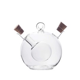 INTIRILIFE 2-in-1 Essig- und Ölspender aus Glas mit zwei Öffnungen - 350 ml / 60 ml Füllmenge - 13 x 10.5 x 11.5 cm - Ölflasche mit Korken Dekorativ