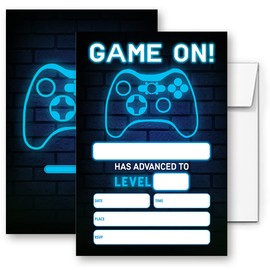 LoaHak Video Game Birthday Party Invitations, Video Game Birthday Invitations, Neon Party Invite, Birthday Party Invitations for Friends, Classmates, Teammates, etc. (058)
