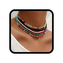 Reaky Boho Beaded Necklaces Layered Necklace 7 Pcs Summer Beach Necklaces for Women