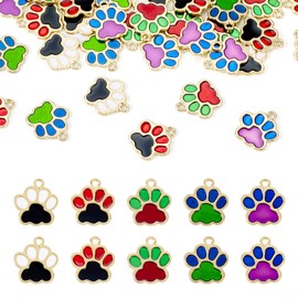 30 Pcs Dog Paw Print Charms Animal Paw Footprint Pendants Enamel Cat Bear Puppy Footprint Charms Light Gold Dog Paw Charms for Women Bracelet Earring Jewelry Making