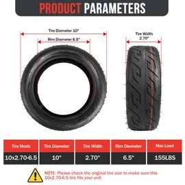 10x2.70-6.5 Scooter Tire,70/65-6.5 Tubeless Tire Electric Scooter Tires with Angled Valve for Speedway Dualtron Joyor Titan Segway Gotrax Scooter