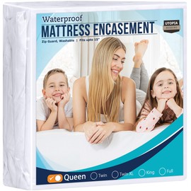 Utopia Bedding Zippered Mattress Encasement Queen, 100% Waterproof Bed Bug and Dust Mite Proof Mattress Protector, Absorbent Six-Sided Mattress Cover