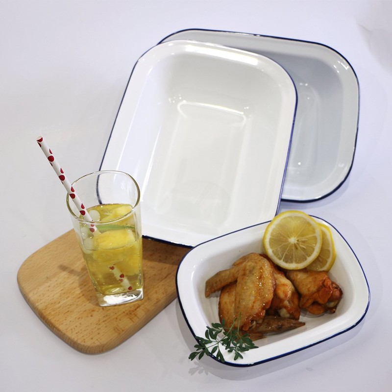 Webake Enamelware Roasting Pan 3 Pack Enameled Steel Oblong Pie