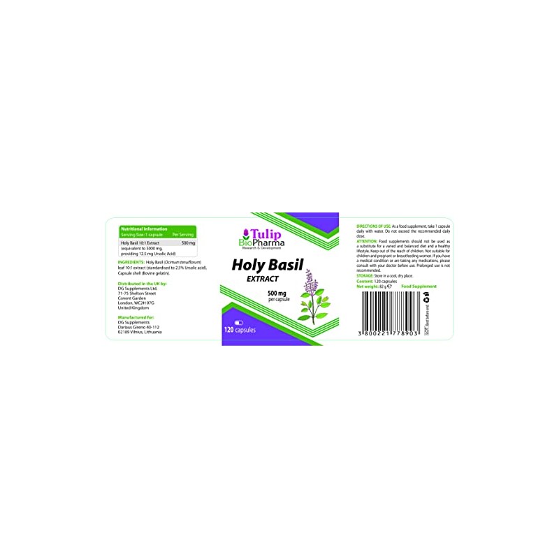 Tulsi Holy Basil 5000mg Equivalent (500mg of 10:1 Extract) 120