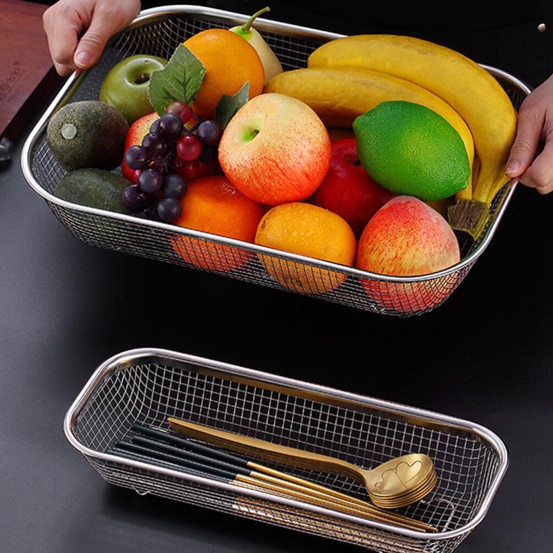 Luxshiny Stainless Steel Multi-Function Mesh Fruit Basket Strainer 14.56X10.55X2.95 Inch