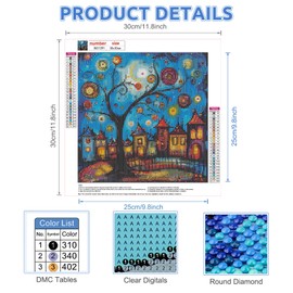 EOBROMD 5D Starry Sky Diamond Painting Kits for Adults, Full Round Drill Cityscape Diamond Art Kits, Crystal Art Kits for Home Wall Decor Gifts 30x30cm