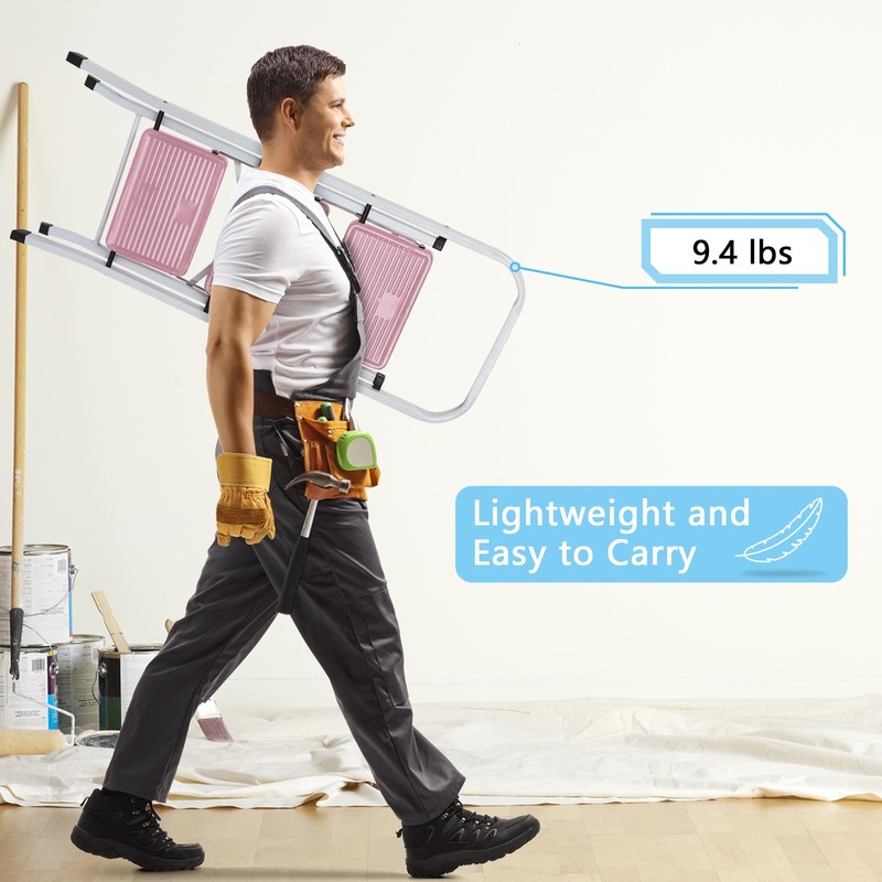 LUISLADDERS Step Ladder, Folding 3 Step Stool with Handgrip Anti-Slip