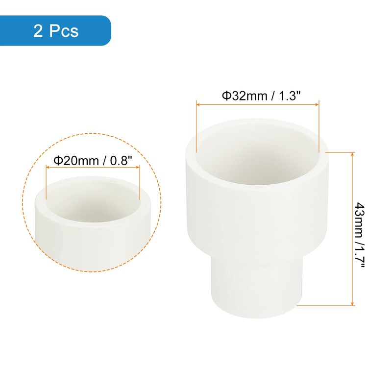 sourcing map 2 Pcs UPVC Reducer Pipe Fitting, 1" x1/2"