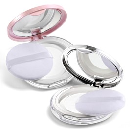 2PCS Loose Powder Container with Puff Portable Powders Puff and Container Empty Powder Compact with Mirror and Elasticated Net Sifter 0.17 oz Reusable Plastic DIY Makeup Case (Black, Pink)