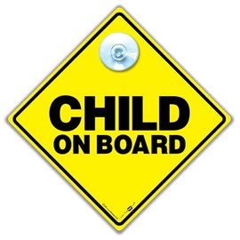 Child on Board Car Sign with Suction Cup, 14 x 14 cm, Yellow Diamond Warning Sign, Baby on Board Sign