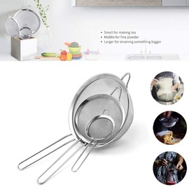 Fine Mesh Strainers 3 Pcs Stainless Steel Colanders and Sifters Set Handle Kitchen Colander for Egg White Separating Flour Sieving Draining and Rinsing Pastas, Tea, Dusting Confectioners' Sugar and More