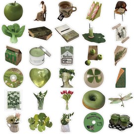 50PCS Green Aesthetic Stickers for Water Bottles Green Waterproof Vinyl Stickers Pack for Scrapbook Laptop Skateboard Phone Decals