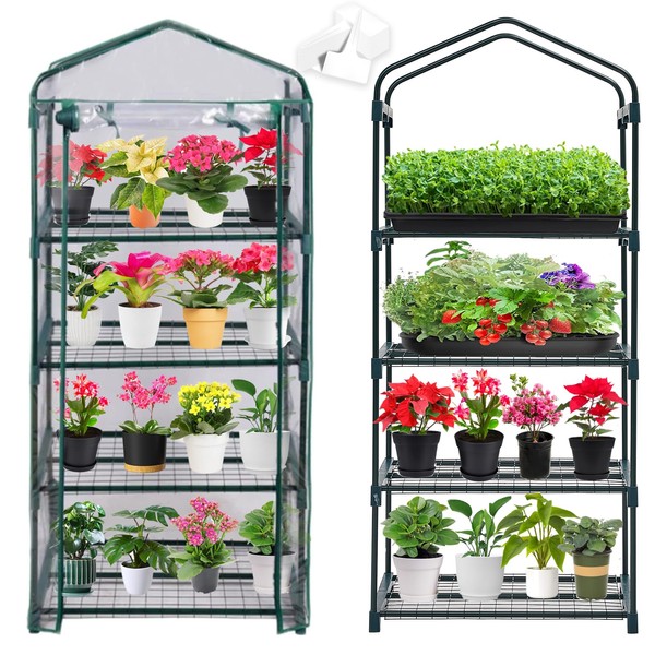Purlyu Mini Greenhouse for Indoor Outdoor, Plant Green House 4-Tier