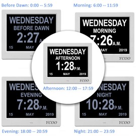 YCOO [Newest Version] Dementia Clock,8 Inches Calendar Date Clock,Memory Loss Day Clock Extra Large Non-Abbreviated Day & Month Digital Clock