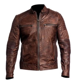 DECIMAL Men's Black & BROWN Genuine Lambskin Leather Biker Jacket VINTAGE REAL MOTORCYCLE JACKETS FOR MEN (XL, DISTRESSED BROWN)