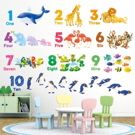 DECOWALL DS12-8076 Numbers and Animals Wall Stickers Decor Kindergarten Nursery Kids Room DIY Wall Decal Wall Art Sticker Boy Girls Children Bathroom Decor Vinyl Bedroom Teen Kids Wallpaper Wallpaper