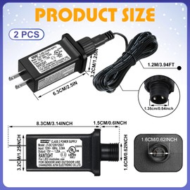 2 Pcs Class 2 Power Supply with 2 Extension Cord LED Transformer Replacement for Christmas String Lights LED Controller IP44 Waterproof Low Voltage Transformer (12V 15W 1.25A,Constant Light Mode)