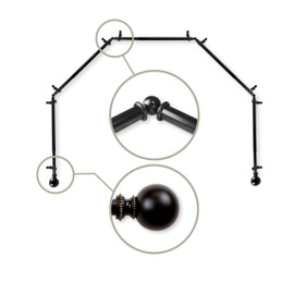 Rod Desyne 13/16" Jodi 5-Sided Bay Window Curtain Rod, Black