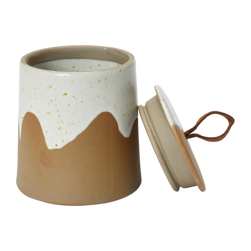 Bloomingville Stoneware Canister with Leather Loop Food Storage, 3" L