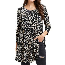 Enmain Tunic Tops for Women UK Loose Paisley Tunic Blouse 3/4 Long Sleeve Swing Tops for Leggings Brown S