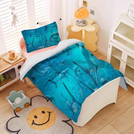 YUANZU Shark Duvet Cover Set Single for Kids Boys Teens Bedding Set 2 Pieces Ocean White Shark Underwater World Printed Soft Microfiber Quilt Cover with Zipper Closure (135x200cm & 1Pillowcase)