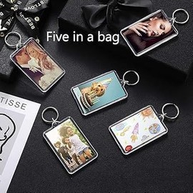 5 Pcs Acrylic Picture Keychains Photo Frame Key Chain Pendant Photo Souvenir Decorative Buckle Creative DIY Gift Key Chain, Photo Insert Keychain for DIY Craft