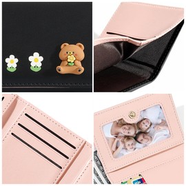 MOMOJULI Cute Tri-Folded Wallet Flowers PU Leather Aesthetic Wallet Fashion Purse with Cash Pocket Card Slot Holder ID Window for Teenage Ladies Women